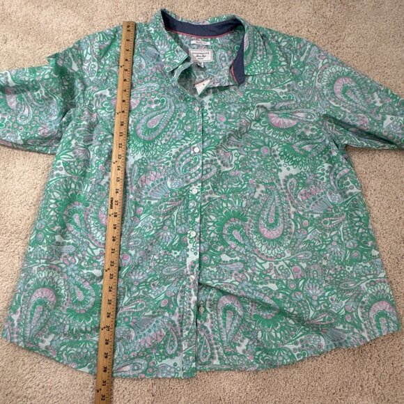 Charter Club Shirt Womens 24W Button Up Top Blouse Roll Sleeves Green Pink NWT - Picture 10 of 16